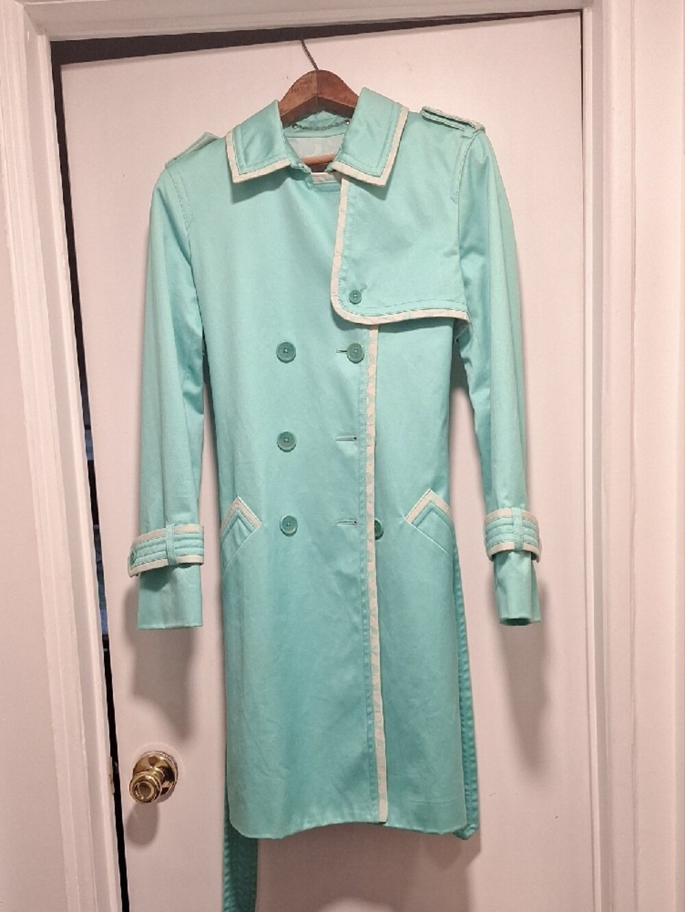 COACH Women’s Aqua Trench Coat with Contrast Trim - Picture 9 of 11